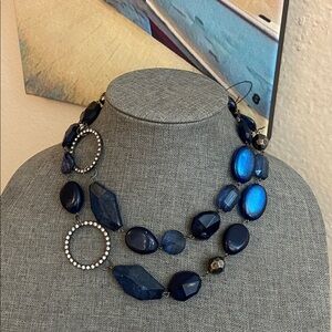 Vintage 90s Blue Acrylic Beaded Necklace